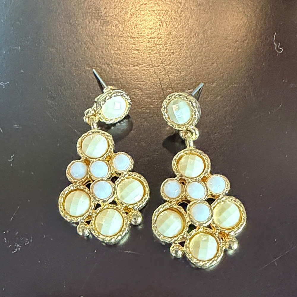 Elegant Gold and White Drop Earrings